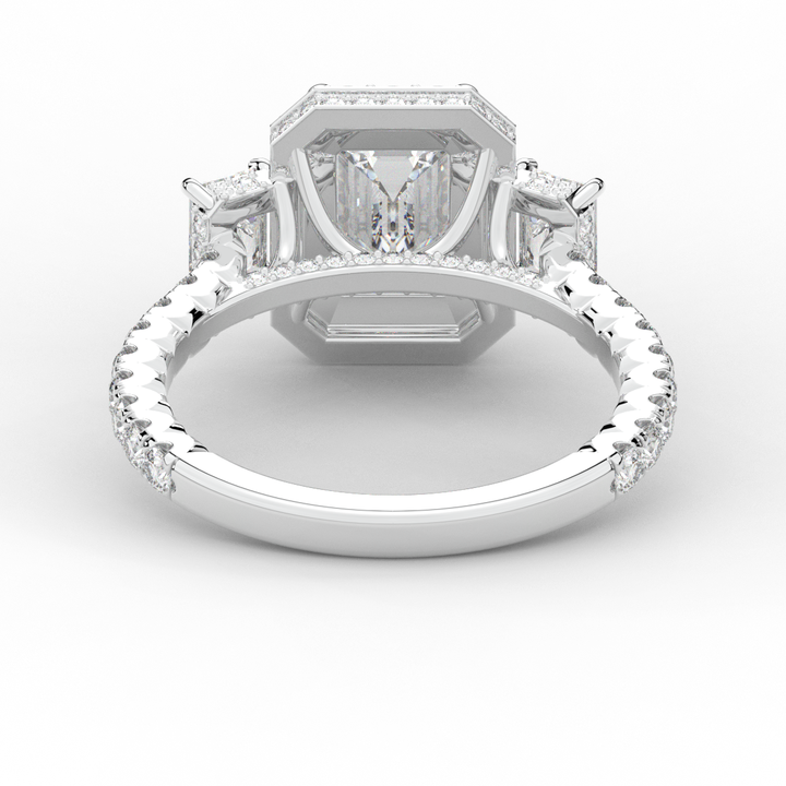3.20CT.TW EMERALD CUT LAB DIAMOND 3 STONE ENGAGEMENT RING - Nazarelle