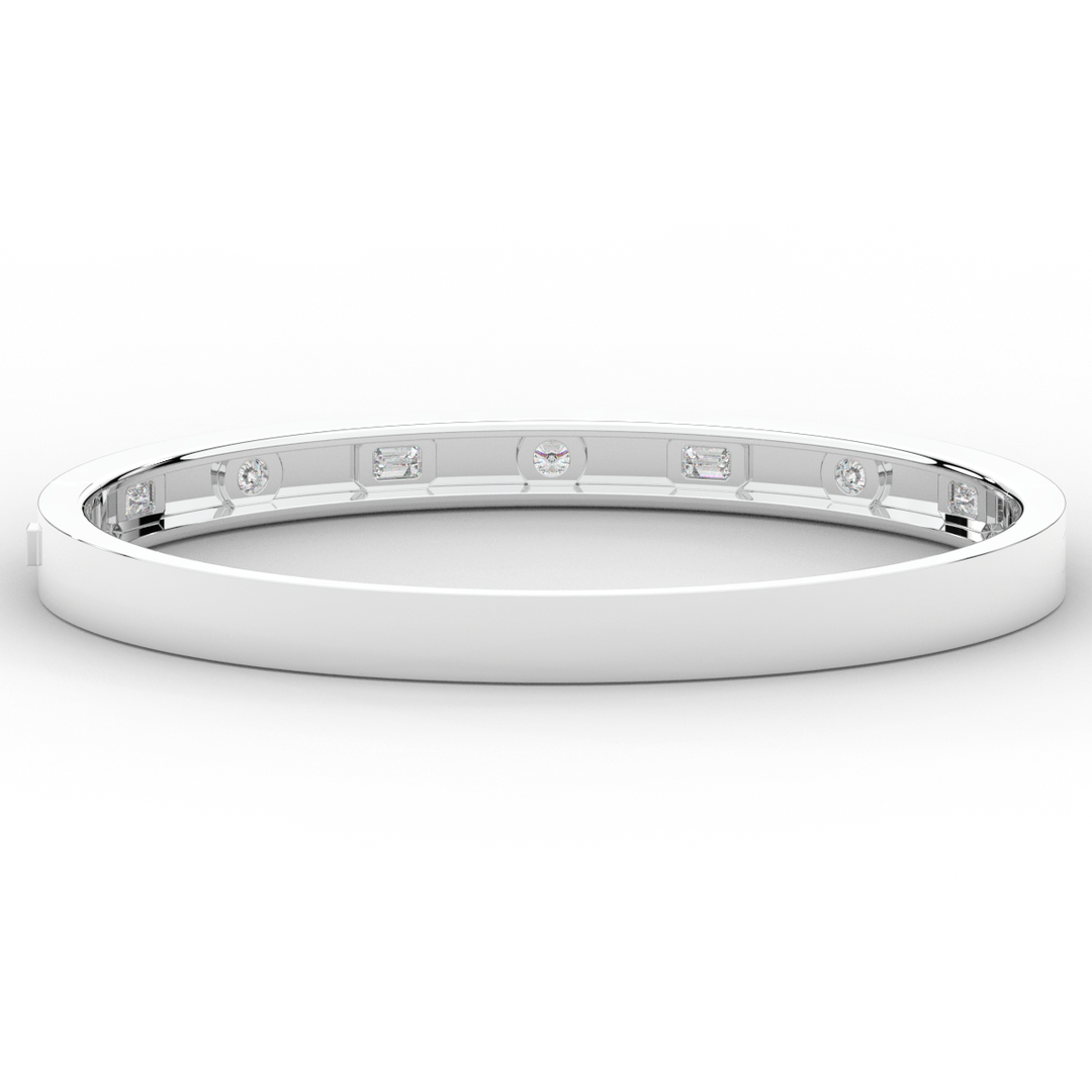 1.00CT.TW ROUND AND EMERALD CUT LAB DIAMOND BEZEL SET BANGLE - Nazarelle