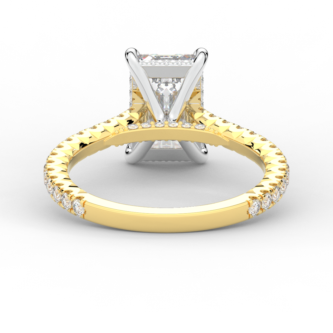 3.50CT.TW EMERALD CUT LAB DIAMOND UNDERHALO SOLITAIRE TWO TONE ENGAGEMENT RING - Nazarelle
