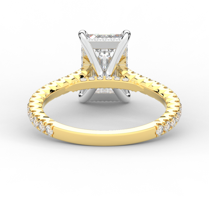 3.50CT.TW EMERALD CUT LAB DIAMOND UNDERHALO SOLITAIRE TWO TONE ENGAGEMENT RING - Nazarelle