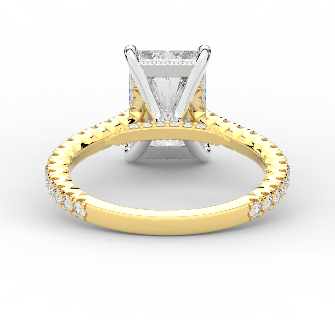 3.50CT.TW RADIANT LAB DIAMOND UNDERHALO SOLITAIRE TWO TONE ENGAGEMENT RING - Nazarelle