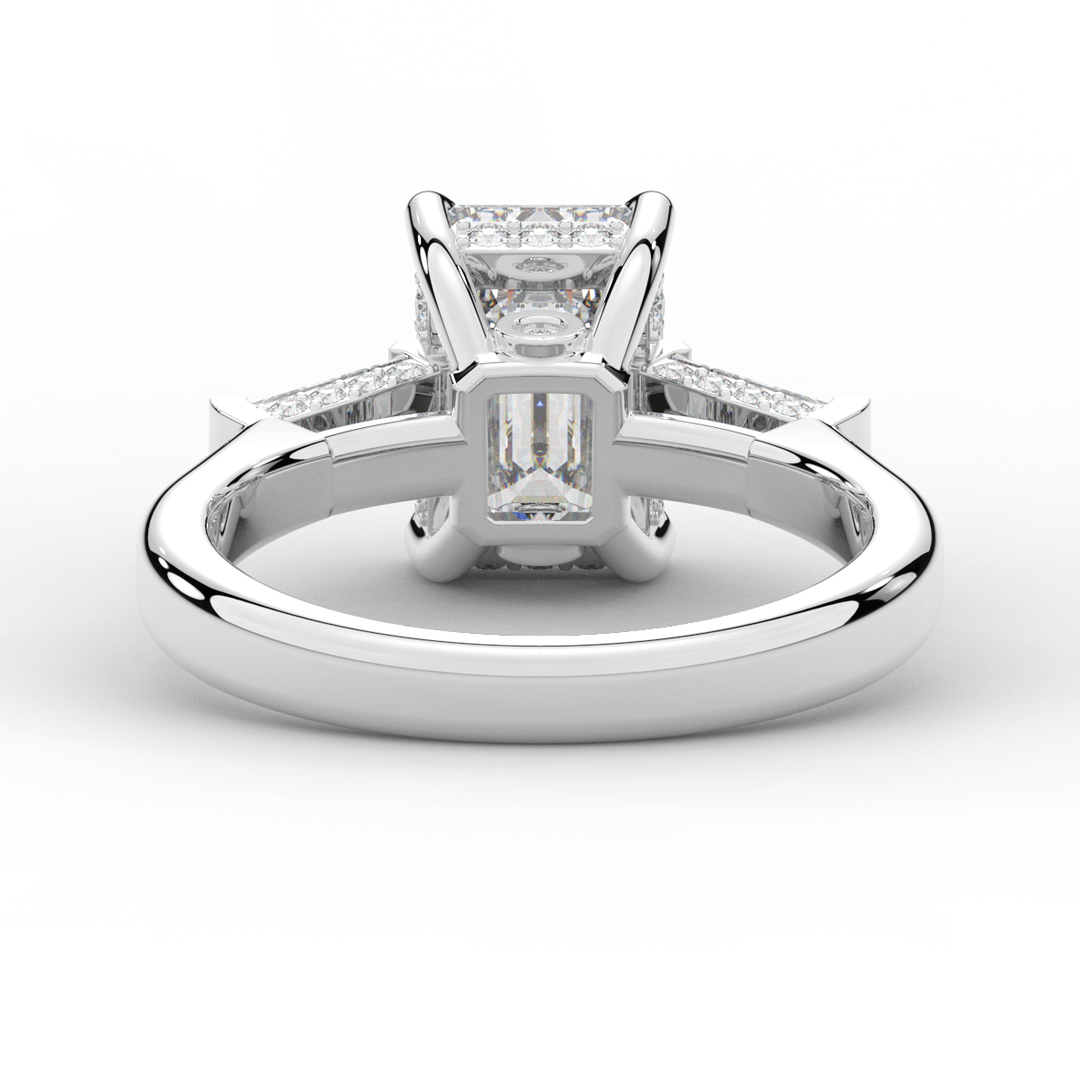 3.45CT.TW EMERALD CUT LAB DIAMOND 3 STONE ENGAGEMENT RING - Nazarelle