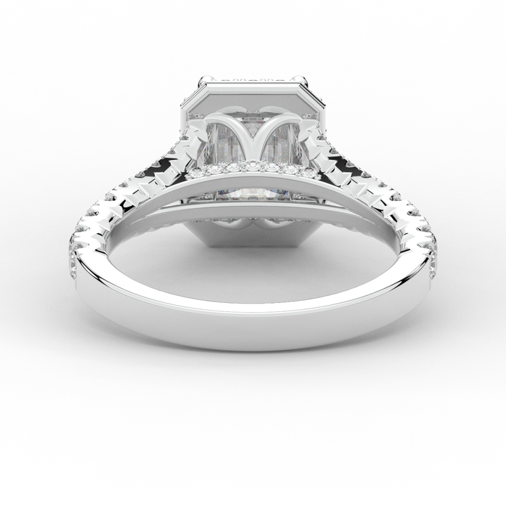 2.60CT.TW EMERALD CUT LAB DIAMOND SPLIT SHANK HALO ENGAGEMENT RING - Nazarelle