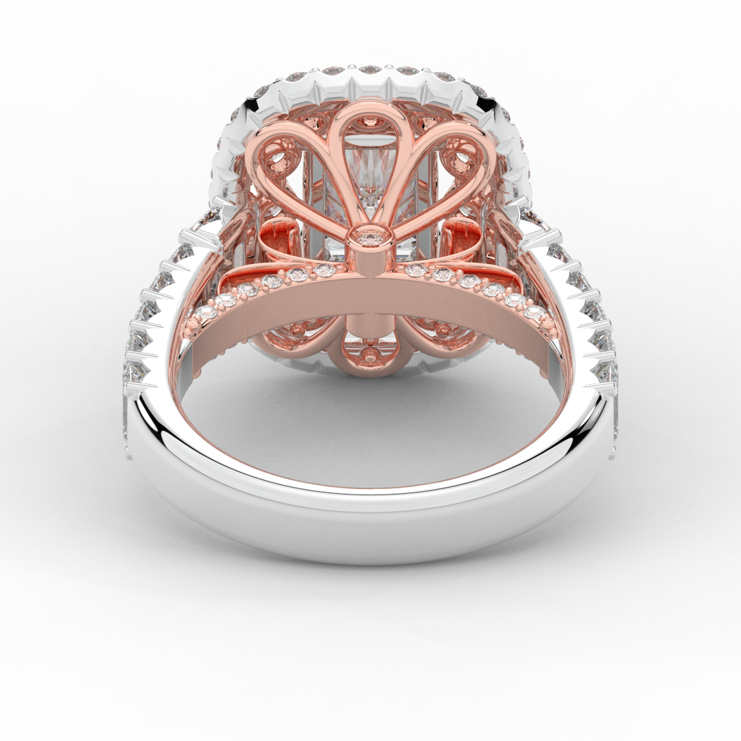 4.70CT.TW RADIANT LAB DIAMOND DOUBLE HALO TWO TONE ENGAGEMENT RING - Nazarelle