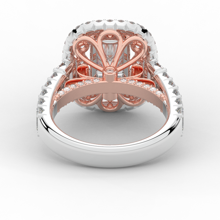 4.70CT.TW RADIANT LAB DIAMOND DOUBLE HALO TWO TONE ENGAGEMENT RING - Nazarelle