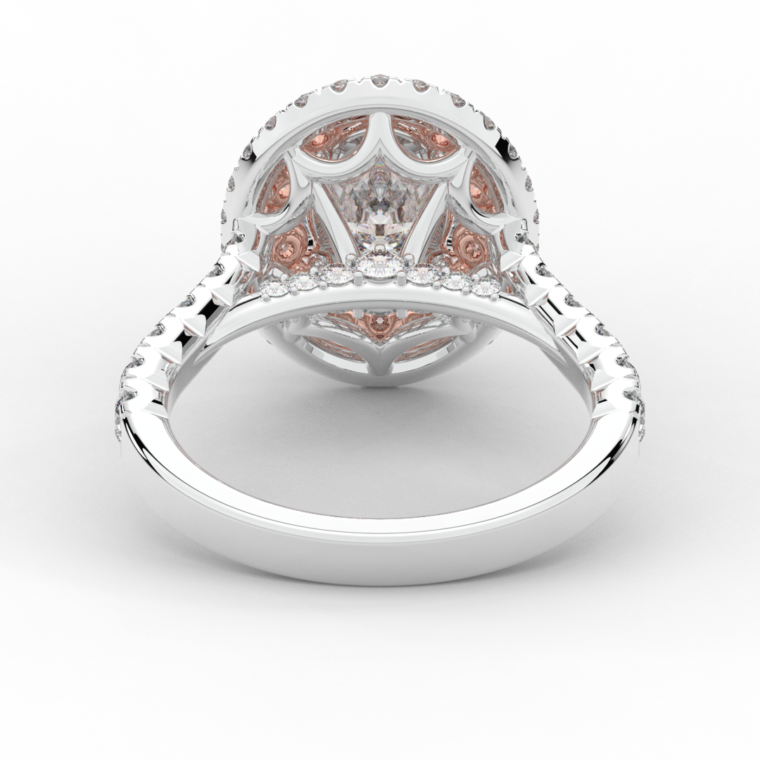 3.30CT.TW OVAL LAB DIAMOND DOUBLE HALO TWO TONE ENGAGEMENT RING - Nazarelle