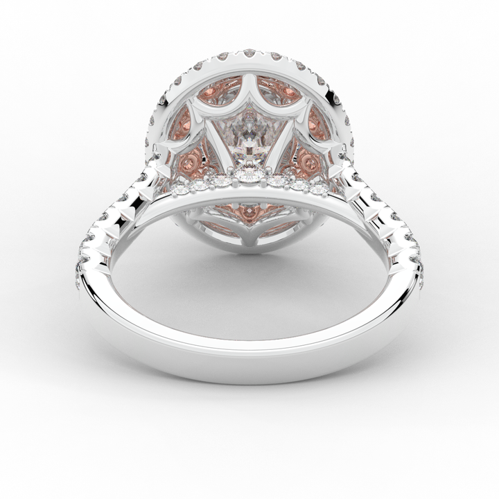 3.30CT.TW OVAL LAB DIAMOND DOUBLE HALO TWO TONE ENGAGEMENT RING - Nazarelle