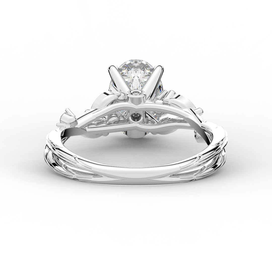 2.25CT.TW OVAL LAB DIAMOND STYLIZED VINE AND TREE BARK FINISH ENGAGEMENT RING - Nazarelle