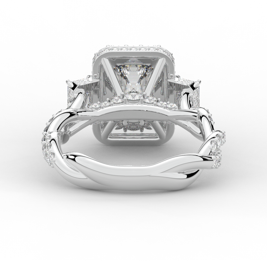 4.70CT.TW EMERALD CUT LAB DIAMOND 3 STONE ENGAGEMENT RING - Nazarelle