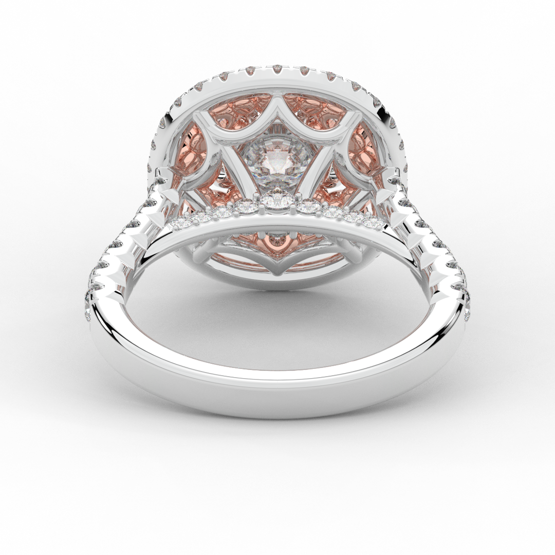 2.70CT.TW ROUND LAB DIAMOND DOUBLE HALO TWO TONE ENGAGEMENT RING - Nazarelle