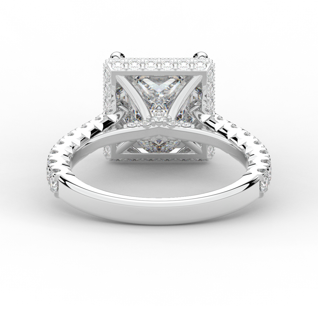 3.90CT.TW PRINCESS LAB DIAMOND HALO ENGAGEMENT RING - Nazarelle