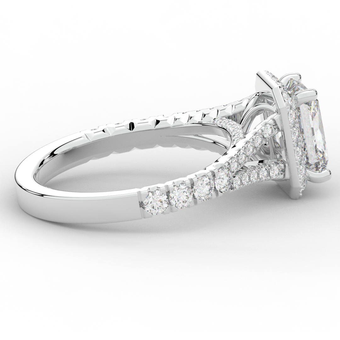 2.60CT.TW RADIANT LAB DIAMOND SPLIT SHANK HALO ENGAGEMENT RING - Nazarelle