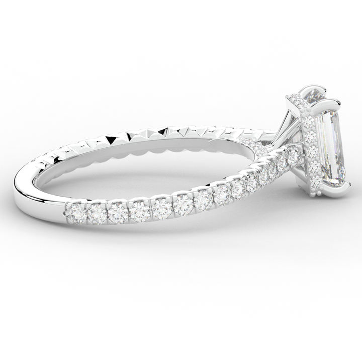 2.10CT.TW EMERALD CUT LAB DIAMOND UNDERHALO SOLITAIRE ENGAGEMENT RING - Nazarelle