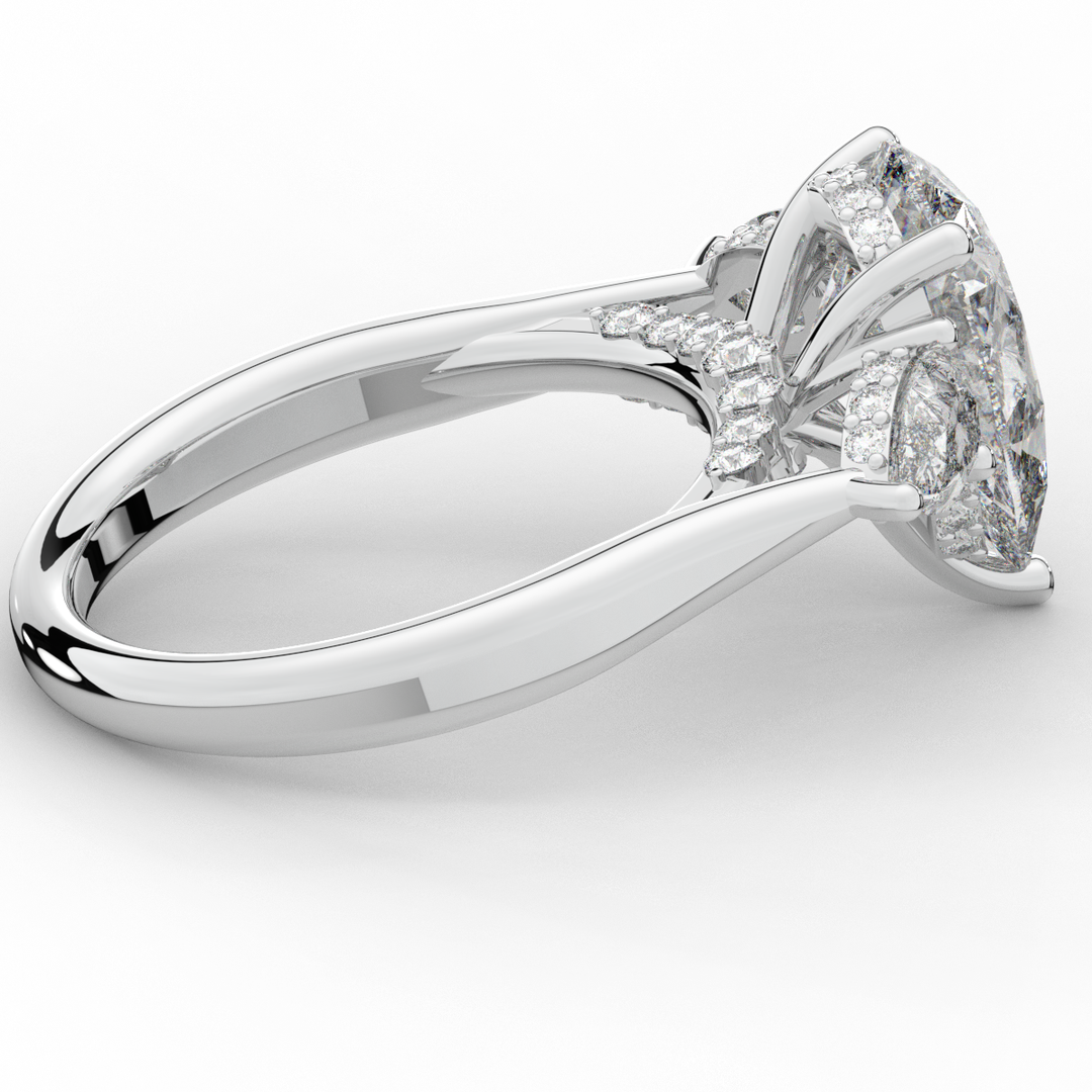 3.70CT.TW PEAR LAB DIAMOND 3 STONE ENGAGEMENT RING - Nazarelle