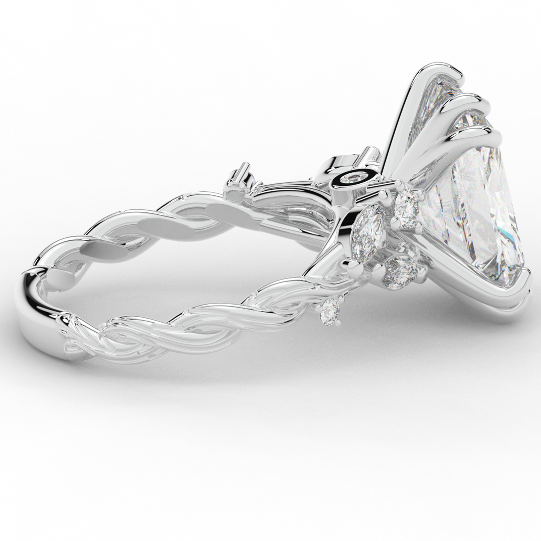 5.30CT.TW RADIANT LAB DIAMOND STYLIZED VINE AND TREE BARK FINISH ENGAGEMENT RING - Nazarelle