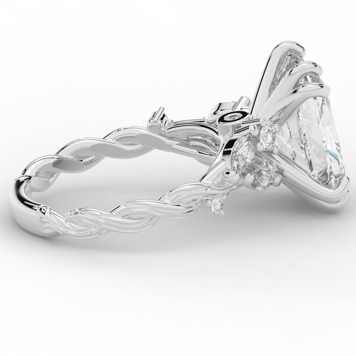 5.30CT.TW RADIANT LAB DIAMOND STYLIZED VINE AND TREE BARK FINISH ENGAGEMENT RING - Nazarelle