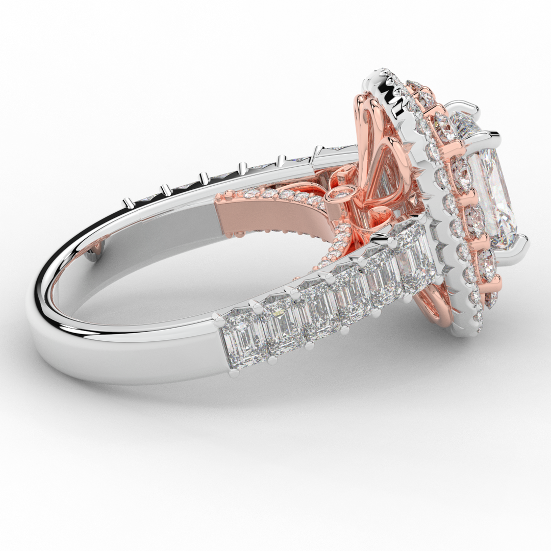 4.70CT.TW RADIANT LAB DIAMOND DOUBLE HALO TWO TONE ENGAGEMENT RING - Nazarelle