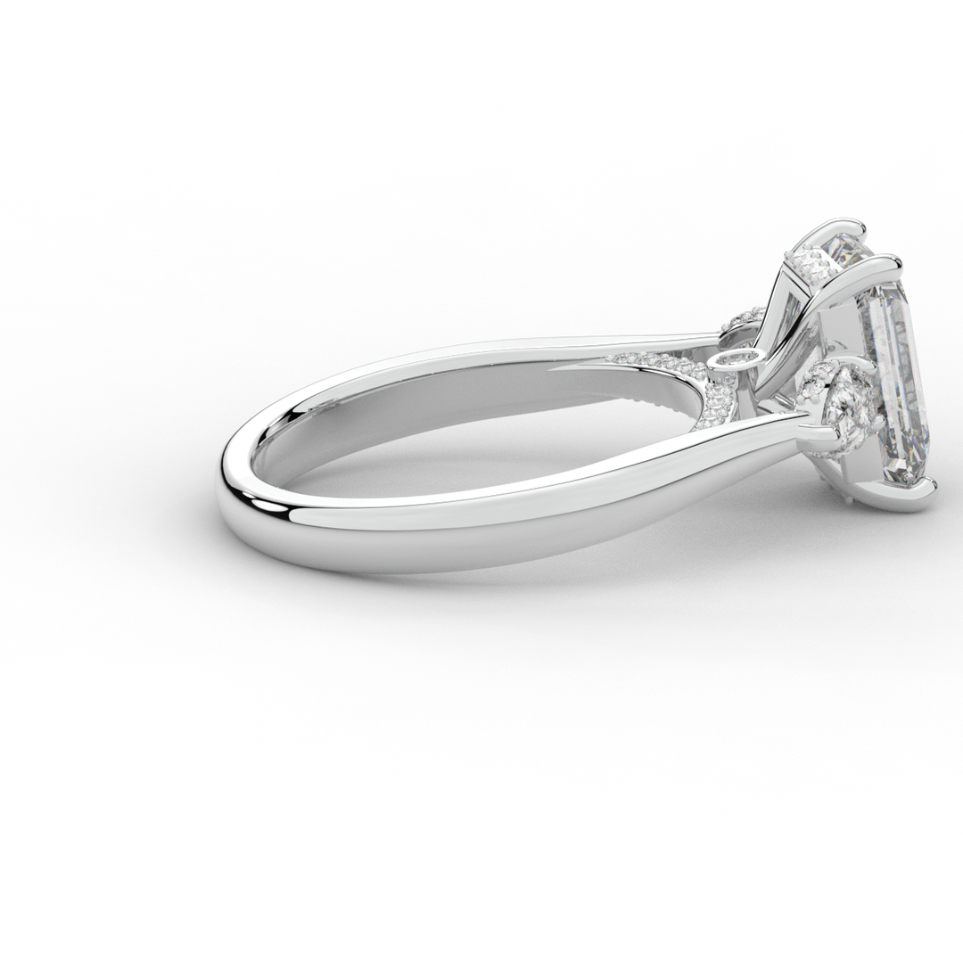 2.40CT.TW EMERALD CUT LAB DIAMOND 3 STONE ENGAGEMENT RING - Nazarelle