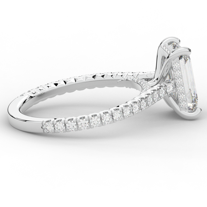 3.50CT.TW EMERALD CUT LAB DIAMOND UNDERHALO SOLITAIRE ENGAGEMENT RING - Nazarelle
