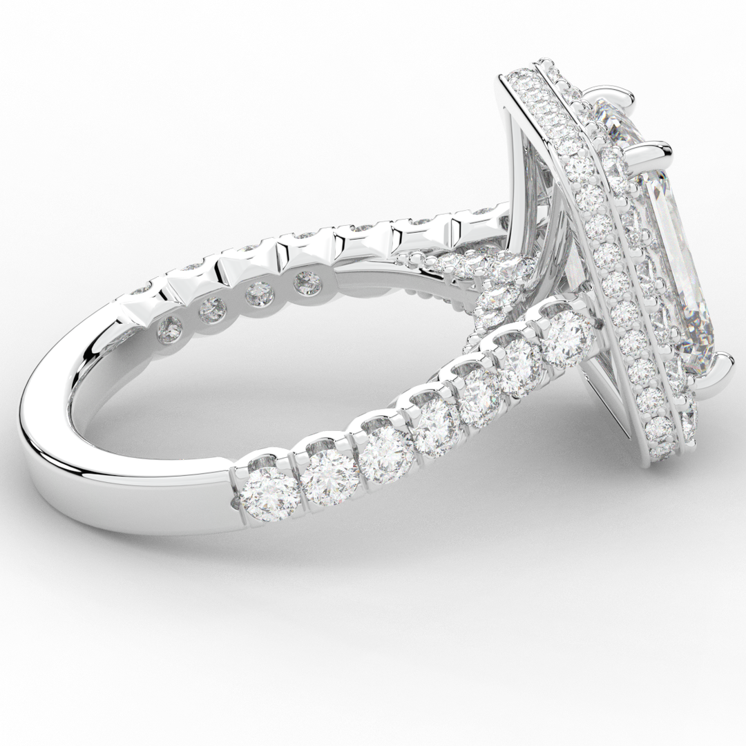 4.50CT.TW EMERALD CUT LAB DIAMOND HALO ENGAGEMENT RING - Nazarelle