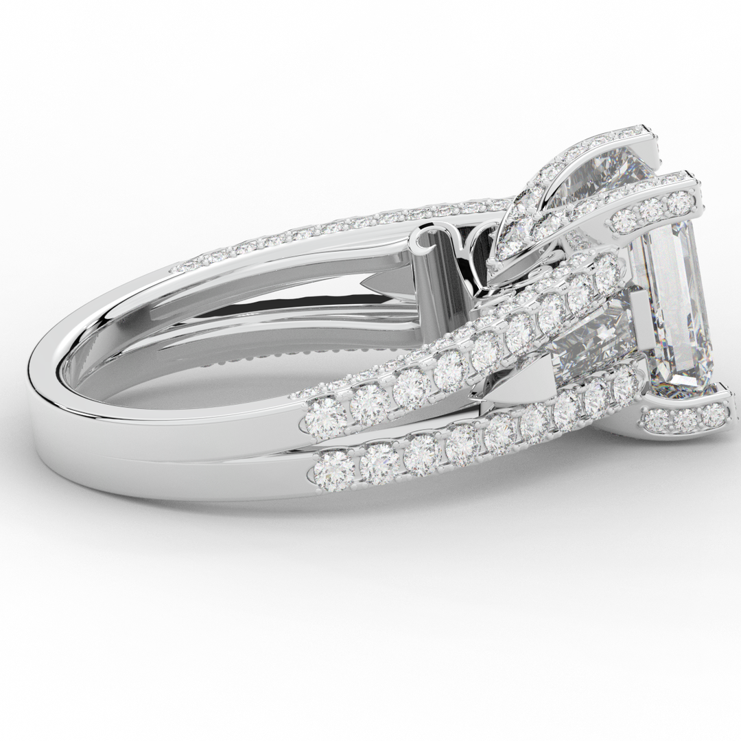 4.60CT.TW EMERALD CUT LAB DIAMOND SPLIT SHANK ENGAGEMENT RING - Nazarelle