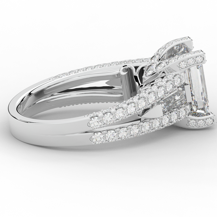 4.60CT.TW EMERALD CUT LAB DIAMOND SPLIT SHANK ENGAGEMENT RING - Nazarelle