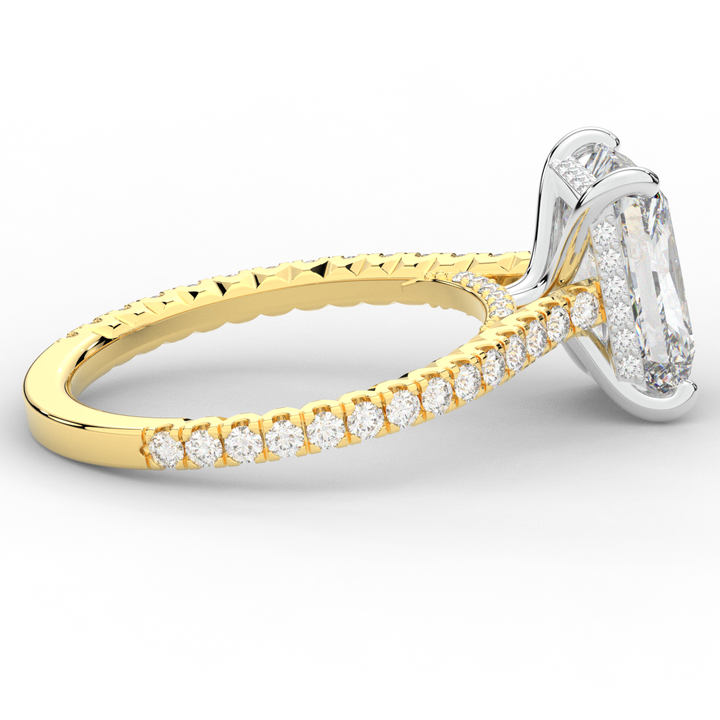 3.50CT.TW RADIANT LAB DIAMOND UNDERHALO SOLITAIRE TWO TONE ENGAGEMENT RING - Nazarelle