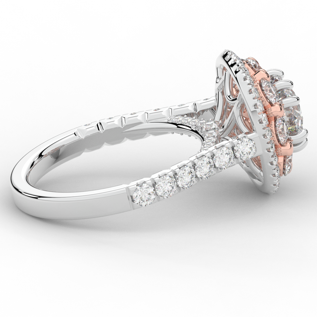 2.70CT.TW ROUND LAB DIAMOND DOUBLE HALO TWO TONE ENGAGEMENT RING - Nazarelle