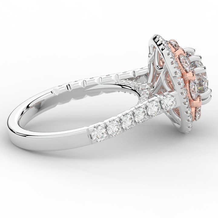 2.70CT.TW ROUND LAB DIAMOND DOUBLE HALO TWO TONE ENGAGEMENT RING - Nazarelle