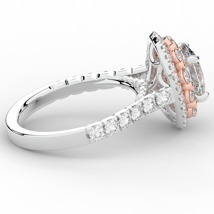 3.30CT.TW OVAL LAB DIAMOND DOUBLE HALO TWO TONE ENGAGEMENT RING - Nazarelle