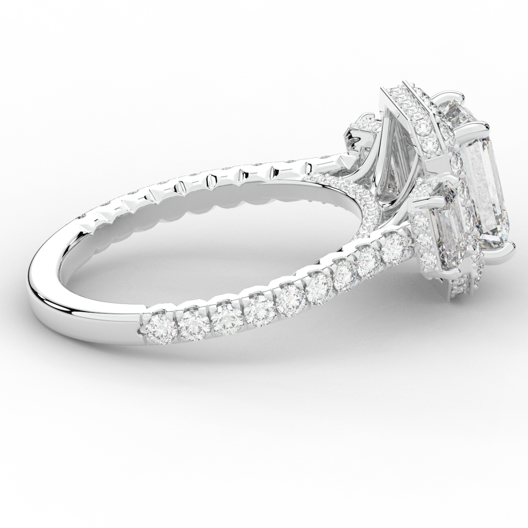 3.20CT.TW EMERALD CUT LAB DIAMOND 3 STONE ENGAGEMENT RING - Nazarelle