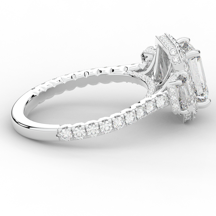 3.20CT.TW EMERALD CUT LAB DIAMOND 3 STONE ENGAGEMENT RING - Nazarelle