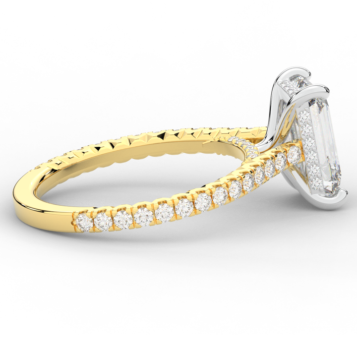 3.50CT.TW EMERALD CUT LAB DIAMOND UNDERHALO SOLITAIRE TWO TONE ENGAGEMENT RING - Nazarelle