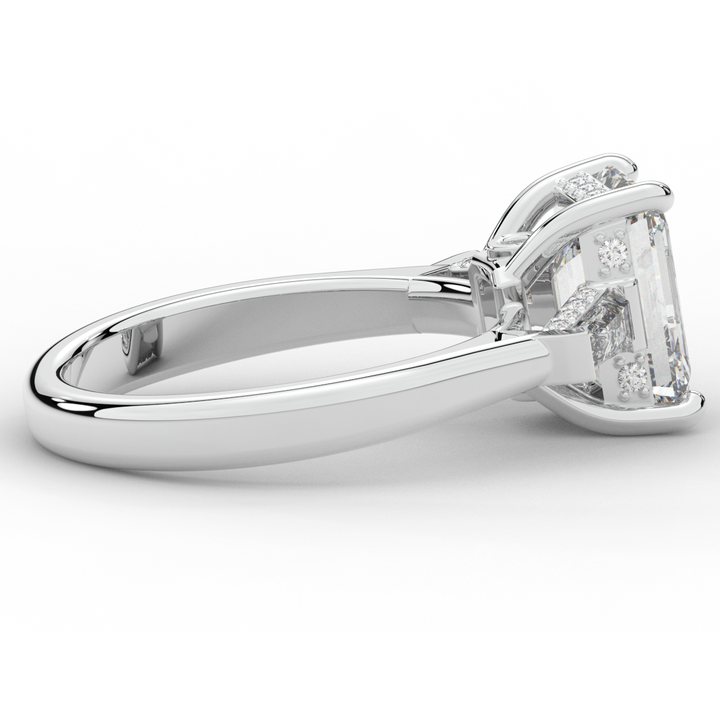 3.45CT.TW EMERALD CUT LAB DIAMOND 3 STONE ENGAGEMENT RING - Nazarelle