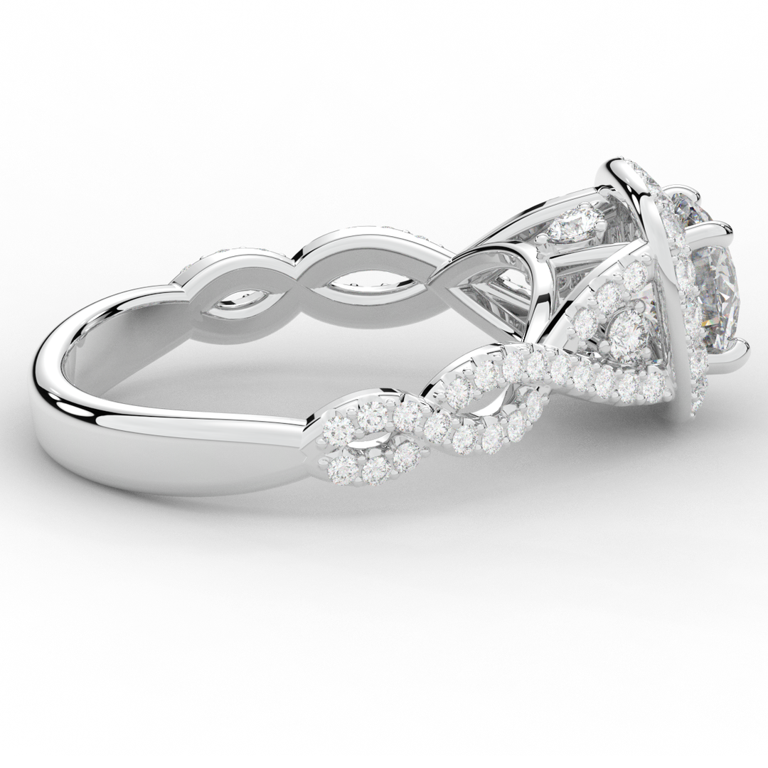 1.60CT.TW ROUND LAB DIAMOND HALO TWIST ENGAGEMENT RING - Nazarelle