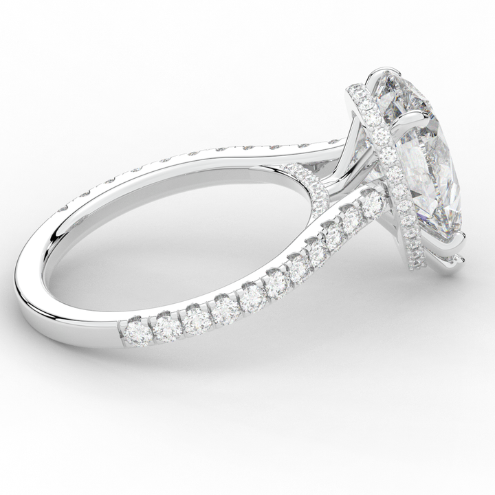 4.60CT.TW PEAR LAB DIAMOND UNDERHALO SOLITAIRE ENGAGEMENT RING - Nazarelle