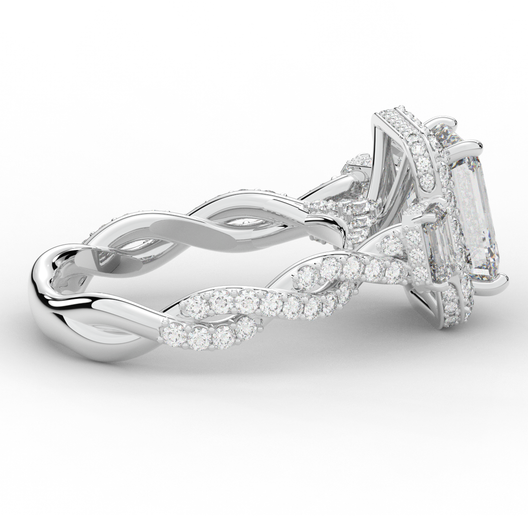 4.70CT.TW EMERALD CUT LAB DIAMOND 3 STONE ENGAGEMENT RING - Nazarelle