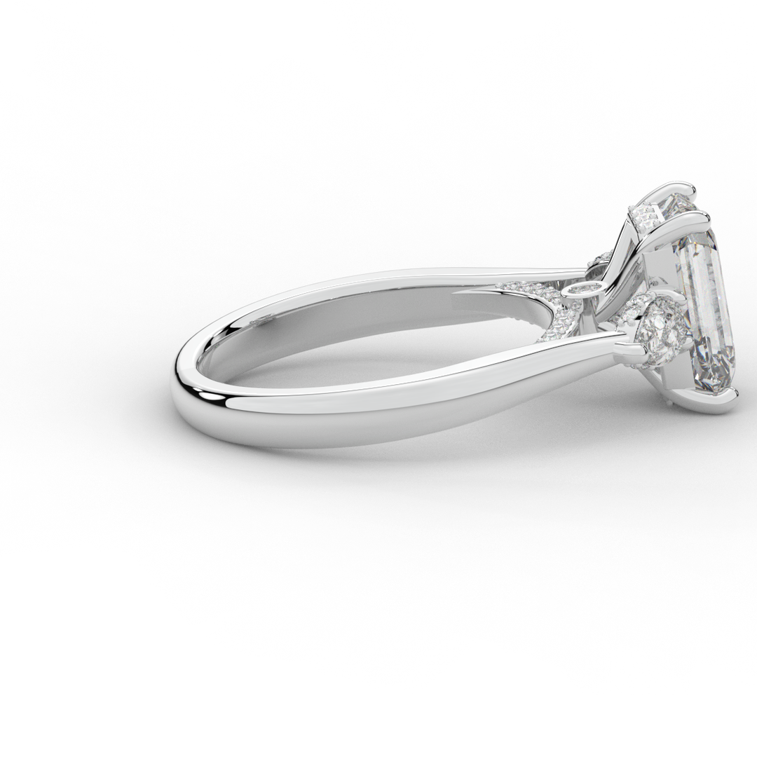 2.40CT.TW EMERALD CUT LAB DIAMOND 3 STONE ENGAGEMENT RING - Nazarelle