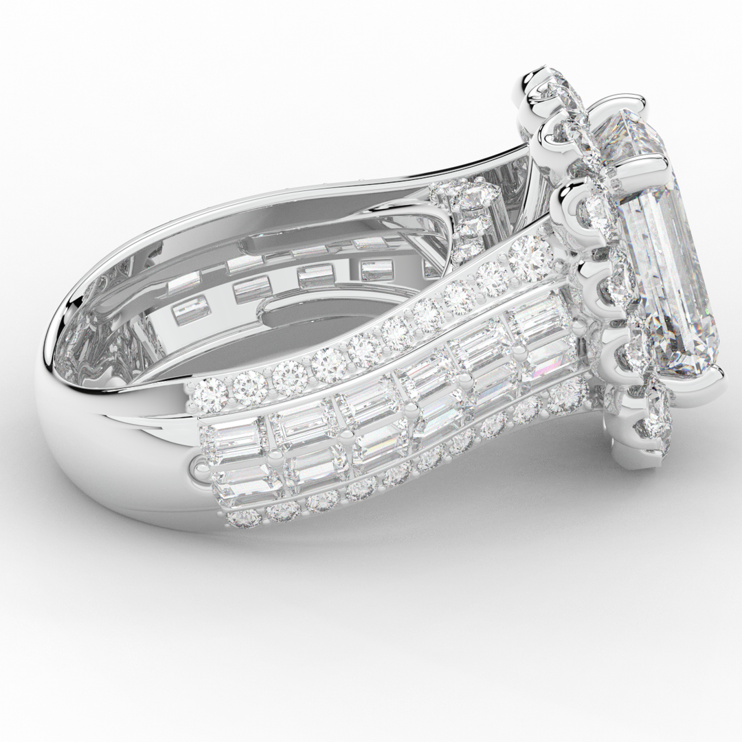 8.00CT.TW EMERALD CUT LAB DIAMOND HALO ENGAGEMENT RING - Nazarelle