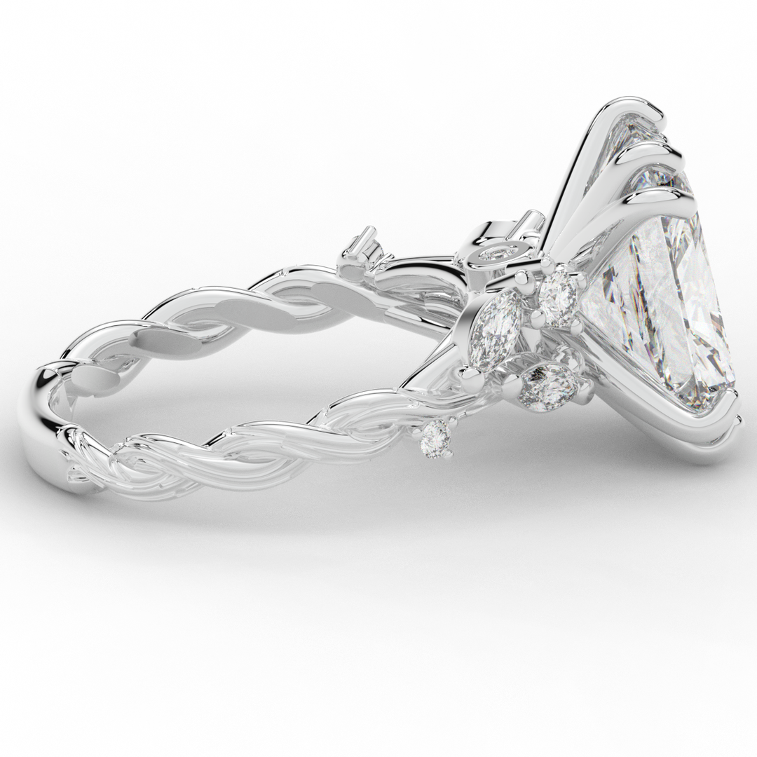 5.30CT.TW RADIANT LAB DIAMOND STYLIZED VINE AND TREE BARK FINISH ENGAGEMENT RING - Nazarelle