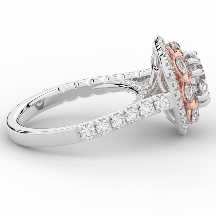 2.70CT.TW ROUND LAB DIAMOND DOUBLE HALO TWO TONE ENGAGEMENT RING - Nazarelle