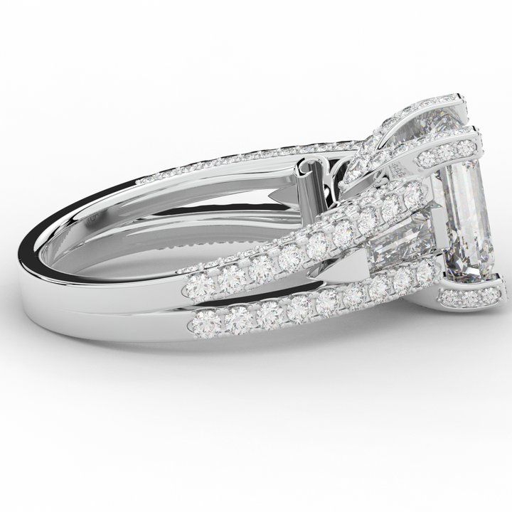 4.60CT.TW EMERALD CUT LAB DIAMOND SPLIT SHANK ENGAGEMENT RING - Nazarelle