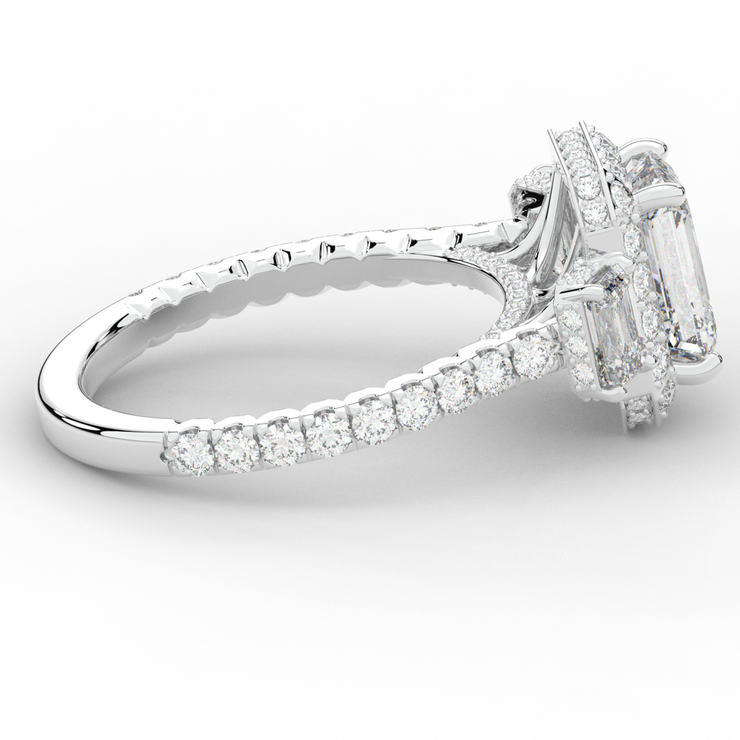 3.20CT.TW EMERALD CUT LAB DIAMOND 3 STONE ENGAGEMENT RING - Nazarelle
