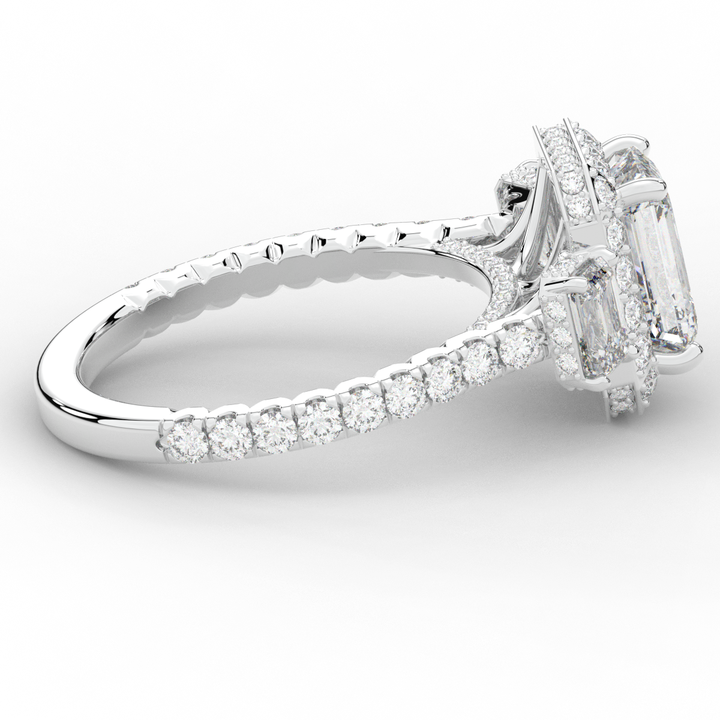 3.20CT.TW EMERALD CUT LAB DIAMOND 3 STONE ENGAGEMENT RING - Nazarelle