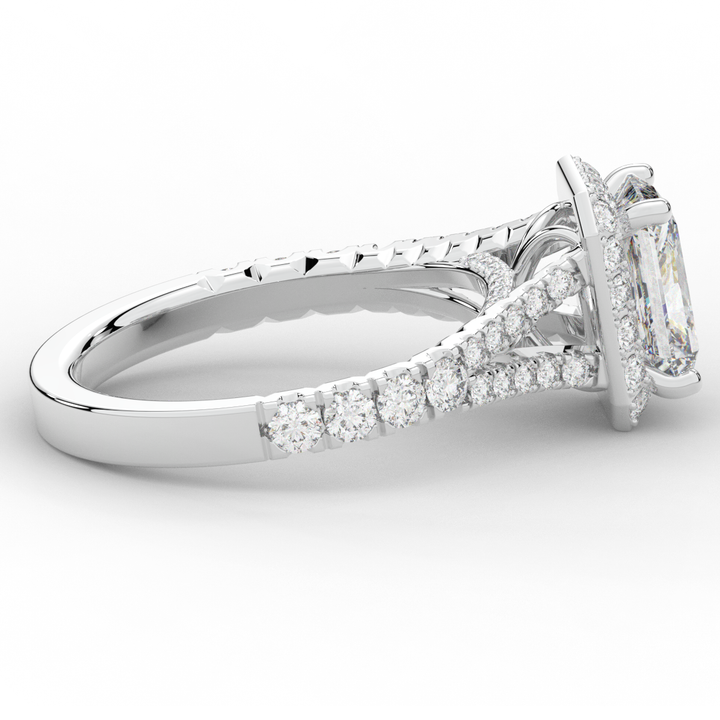 2.60CT.TW RADIANT LAB DIAMOND SPLIT SHANK HALO ENGAGEMENT RING - Nazarelle