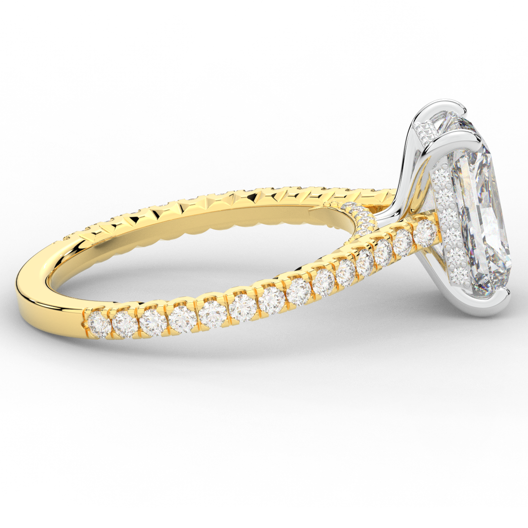 3.50CT.TW RADIANT LAB DIAMOND UNDERHALO SOLITAIRE TWO TONE ENGAGEMENT RING - Nazarelle