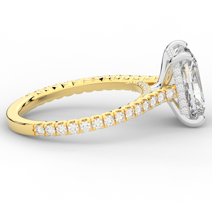 3.50CT.TW RADIANT LAB DIAMOND UNDERHALO SOLITAIRE TWO TONE ENGAGEMENT RING - Nazarelle