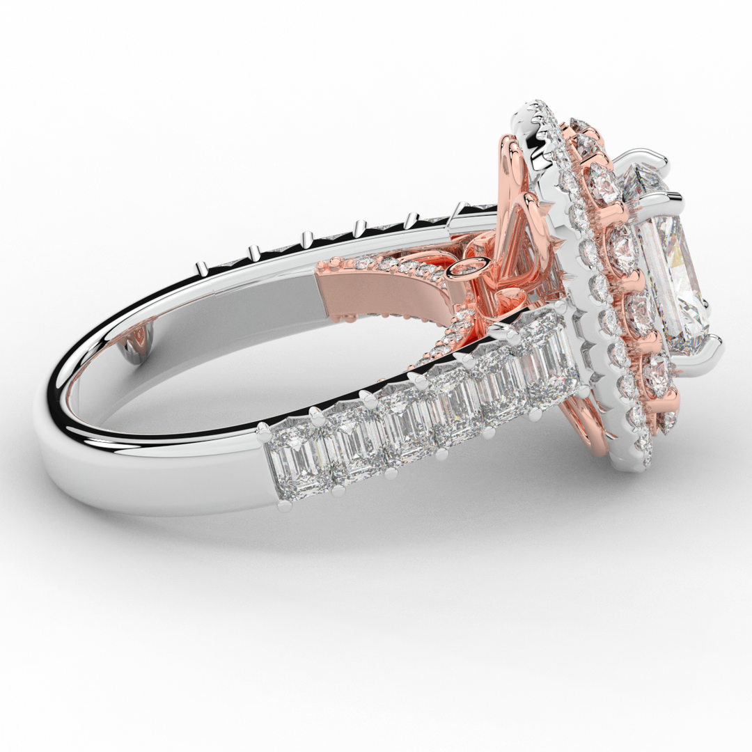 4.70CT.TW RADIANT LAB DIAMOND DOUBLE HALO TWO TONE ENGAGEMENT RING - Nazarelle