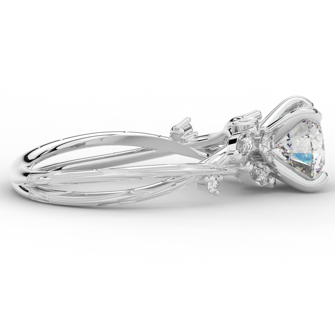 1.75CT.TW ROUND LAB DIAMOND STYLIZED VINE AND TREE BARK FINISH ENGAGEMENT RING - Nazarelle