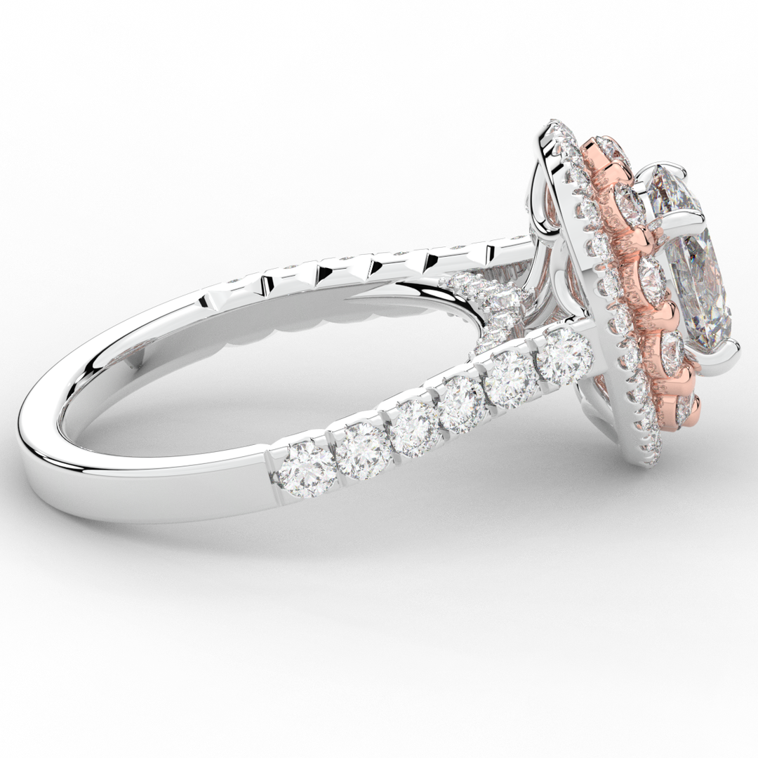 3.30CT.TW OVAL LAB DIAMOND DOUBLE HALO TWO TONE ENGAGEMENT RING - Nazarelle